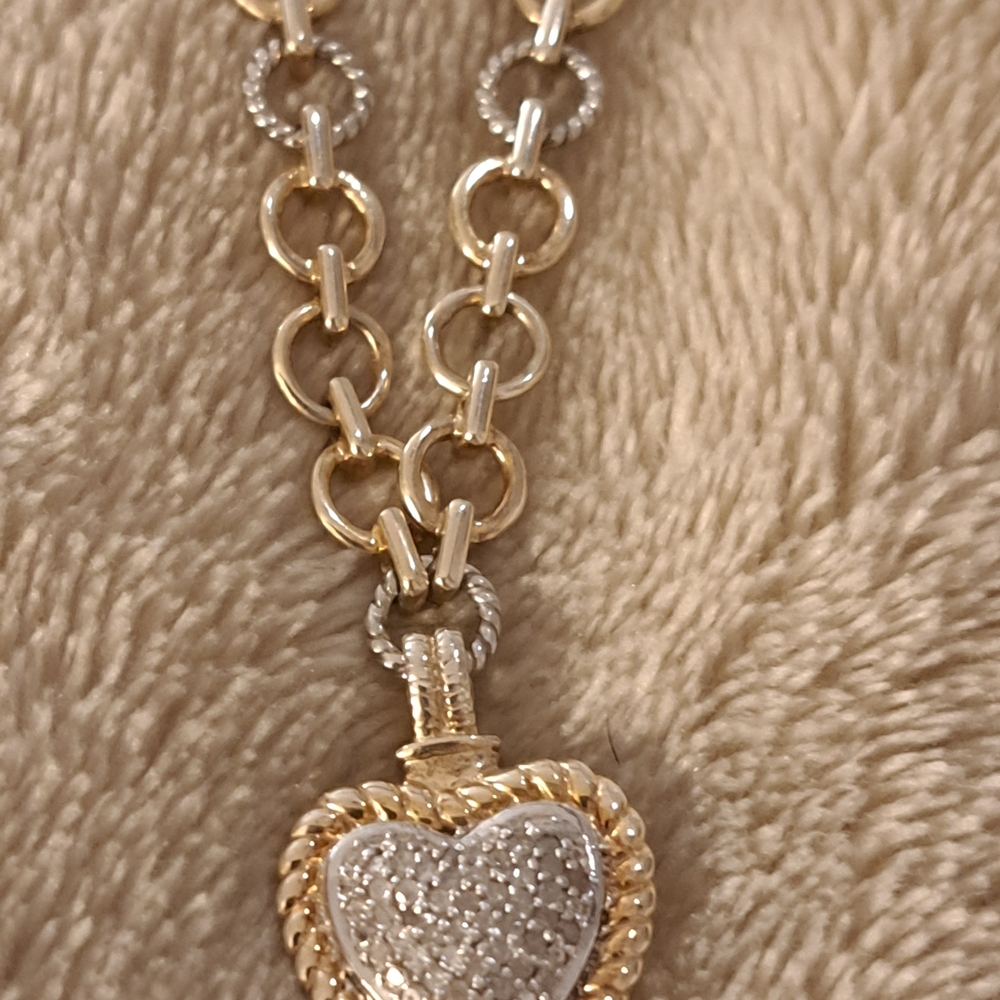 925 Gold and Silver Heart Pendant Necklace With Silver Crystal Stones